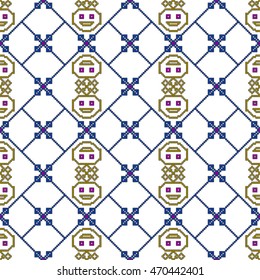 scheme for embroidery abstract floral pattern, made of round pixels. Vector illustration. For the design, printing, textile industry. color