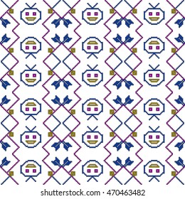 scheme for embroidery abstract floral pattern, made of pixels. Vector illustration. For the design, printing, textile industry. color