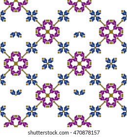 scheme for embroidery abstract floral pattern, pixel mosaic. Vector illustration. For the design, printing, textile industry. color
