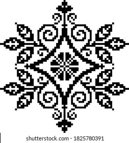 Scheme for embroidery flowers with leaves inscribed in a diamond in black svg