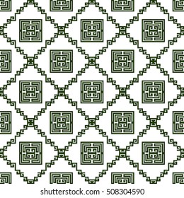 scheme for embroidery. Mosaic seamless pattern. Ethnic ornament. Vector Image. Green, golden, purple colors. For embroidery pattern. for the textile industry, home crafts