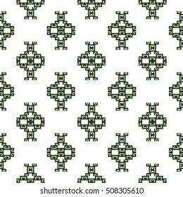 scheme for embroidery. Mosaic seamless pattern. Ethnic ornament. Vector Image. Green, golden, purple colors. For embroidery pattern. for the textile industry, home crafts