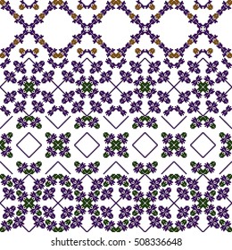 scheme for embroidery. Mosaic seamless pattern. Ethnic ornament. Vector Image. Green, golden, purple colors. For embroidery pattern. for the textile industry, home crafts