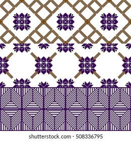 scheme for embroidery. Mosaic seamless pattern. Ethnic ornament. Vector Image. Green, golden, purple colors. For embroidery pattern. for the textile industry, home crafts