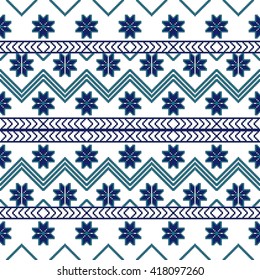 scheme for embroidery Nordic winter pattern, made of round pixels. Vector illustration. For the design, printing, textile industry. Blue color