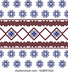 scheme for embroidery Nordic winter pattern, made of round pixels. Vector illustration. For the design, printing, textile industry. Red and blue color