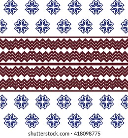 scheme for embroidery Nordic winter pattern, made of round pixels. Vector illustration. For the design, printing, textile industry. Red and blue color