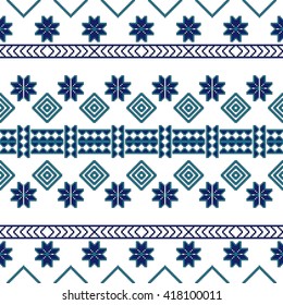 scheme for embroidery Nordic winter pattern, made of round pixels. Vector illustration. For the design, printing, textile industry. Blue color