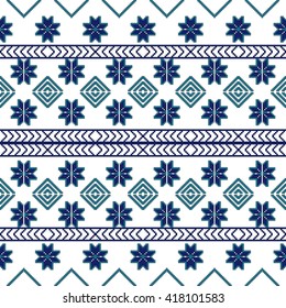 scheme for embroidery Nordic winter pattern, made of round pixels. Vector illustration. For the design, printing, textile industry. Blue color
