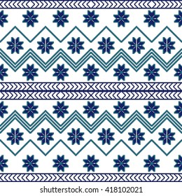 scheme for embroidery Nordic winter pattern, made of round pixels. Vector illustration. For the design, printing, textile industry. Blue color