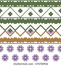 scheme for embroidery Nordic winter pattern, made of round pixels. Vector illustration. For the design, printing, textile industry. multi color