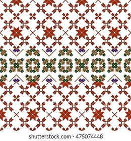 scheme for embroidery Nordic winter pattern, made of round pixels. Vector illustration. For the design, printing, textile industry. multi color