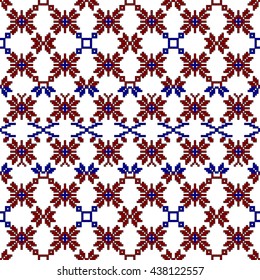 scheme for embroidery  pattern, made of round pixels. Vector illustration. For the design, printing, textile industry. Red and blue color