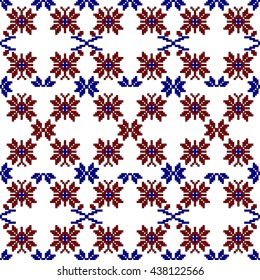 scheme for embroidery  pattern, made of round pixels. Vector illustration. For the design, printing, textile industry. Red and blue color