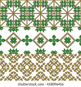 scheme for embroidery. Vector illustration.For the design, printing, textile industry. Gold, green color theme