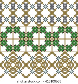 scheme for embroidery. Vector illustration.For the design, printing, textile industry. Gold, green color theme