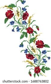 Scheme for embroidery vegetable composition of poppies, cornflowers and ears of wheat svg