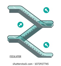 Scheme of escalators moving, staircases with arrows showing way movement