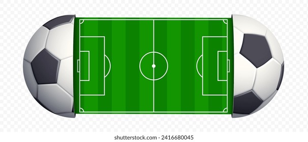 Scheme of a football field between the halves of a soccer ball. Isolated on a transparent background. Stock vector illustration