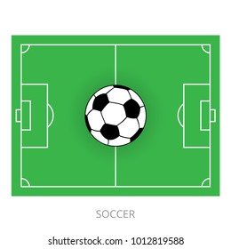 Scheme of a football field and a soccer ball, top view. Vector illustration.