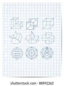 scheme of geometrical objects on copybook paper vector
