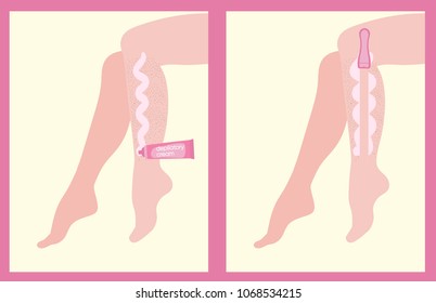 Scheme of how applying depilatory cream and spatula.