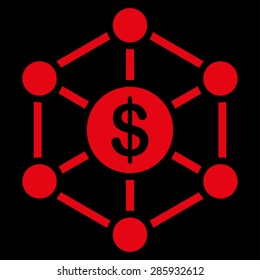 Scheme icon from Business Bicolor Set. This flat vector symbol uses red color, rounded angles, and isolated on a black background.