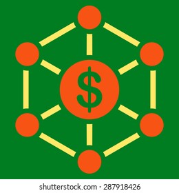 Scheme icon from Business Bicolor Set. This flat vector symbol uses orange and yellow colors, rounded angles, and isolated on a green background.
