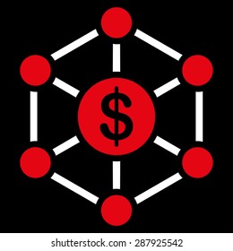 Scheme icon from Business Bicolor Set. This flat vector symbol uses red and white colors, rounded angles, and isolated on a black background.