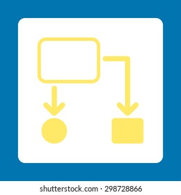 Scheme icon from Commerce Buttons OverColor Set. Vector style is yellow and white colors, flat square rounded button, blue background.
