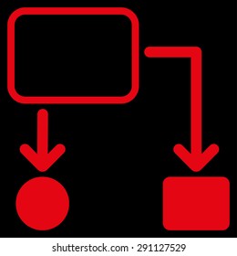 Scheme icon from Commerce Set. Vector style: flat symbol, red color, rounded angles, black background.