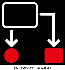 Scheme icon from Commerce Set. Vector style: bicolor flat symbol, red and white colors, rounded angles, black background.