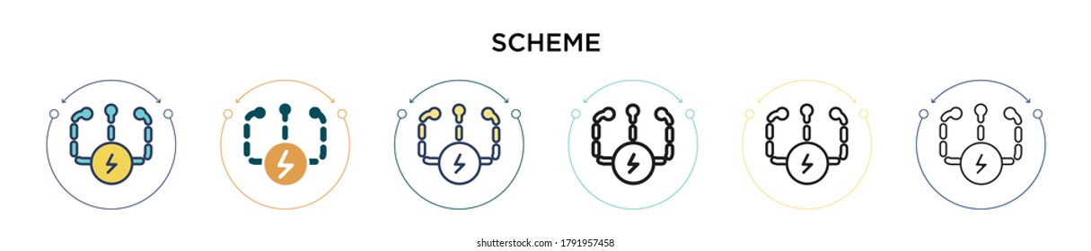 Scheme icon in filled, thin line, outline and stroke style. Vector illustration of two colored and black scheme vector icons designs can be used for mobile, ui, web