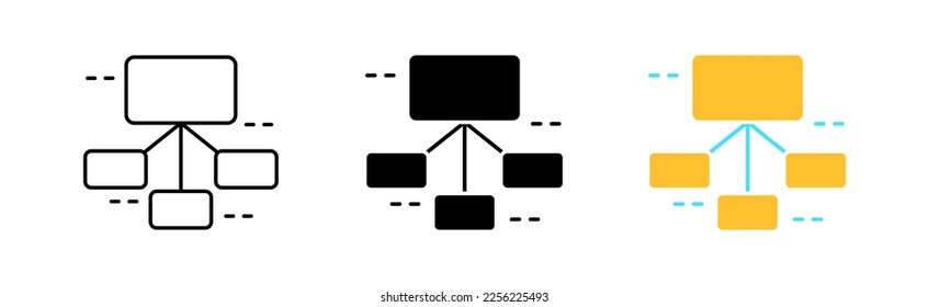 Scheme icon set. Table, structure, data organization, distribution, model, layout, sequence, project, scenario, design, projection. Ordering concept. Vector line icon in different styles