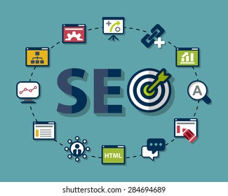 scheme with icons isolated main activities related to seo