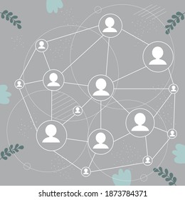 The scheme of interaction and organization of teamwork. A combined group of people working together. Connecting people through computer networks. Social media marketing