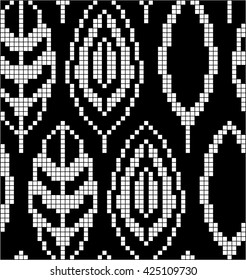 Scheme for knitting. Seamless geometric pattern with decorative leaves. Vector graphic texture