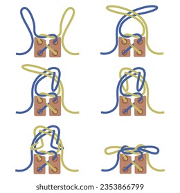 Scheme with a knot for shoes. How to tie shoelaces correctly. Vector illustration