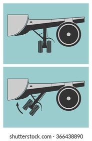Scheme of landing gear retraction. Vector illustration