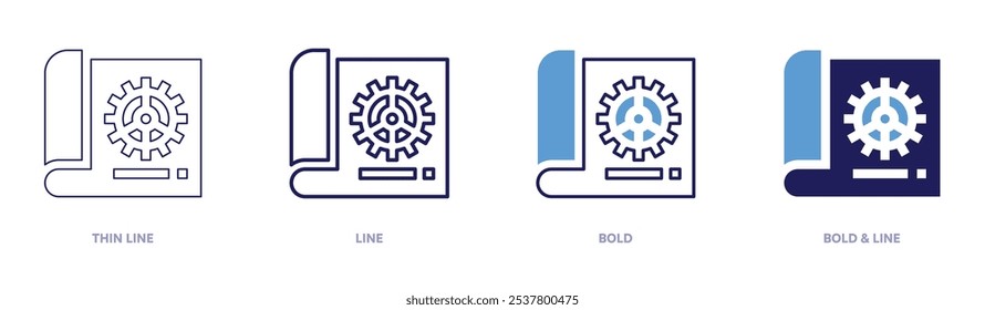 Schema-Management-Symbol in 4 verschiedenen Stilen. Dünne Linie, Linie, Fett und Fette Linie. Duotone-Stil. Bearbeitbarer Strich.