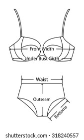 The scheme for measuring the size of women underwear. Vector illustration with text and arrows.