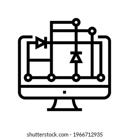 scheme on computer screen for semiconductor manufacturing line icon vector. scheme on computer screen for semiconductor manufacturing sign. isolated contour symbol black illustration