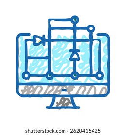 esquema na tela do computador para fabricação de semicondutores ícone doodle sketch vetor. esquema na tela do computador para sinal de fabricação de semicondutores. ilustração de símbolo isolado
