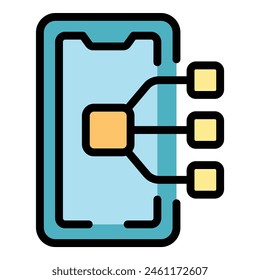 Scheme phone app icon outline vector. Screen element. Web smartphone color flat