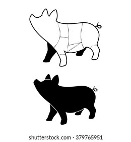Scheme. Pork meat cuts. Butchery. Grill. Vector illustration.