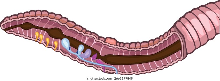 Esquema do sistema reprodutivo da minhoca (Pheretima) para lições de biologia	