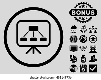 Scheme Screen icon with bonus. Vector illustration style is flat iconic symbols, black color, light gray background.