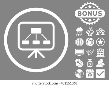 Scheme Screen icon with bonus. Vector illustration style is flat iconic symbols, white color, gray background.