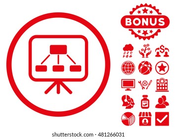 Scheme Screen icon with bonus. Vector illustration style is flat iconic symbols, red color, white background.