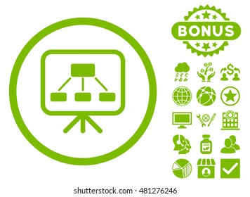 Scheme Screen icon with bonus. Vector illustration style is flat iconic symbols, eco green color, white background.